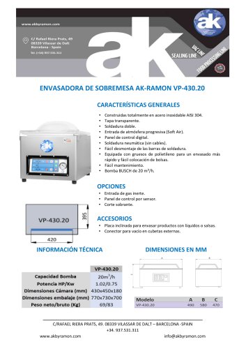 ENVASADORA DE SOBREMESA AK-RAMON VP-430.20