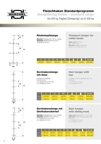 Slaughtering hooks – standard range bis 300 kg Traglast (Zerlegung) | up to 300 kg