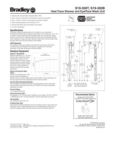 Heat Trace Shower with Eye/Face Wash Unit  Model S19-300T, S19-300B