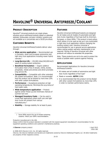 HAVOLINE&reg; UNIVERSAL ANTIFREEZE/COOLANT