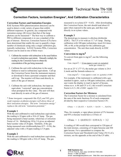 Correction Factors, Ionization Energies, and Calibration Characteristics