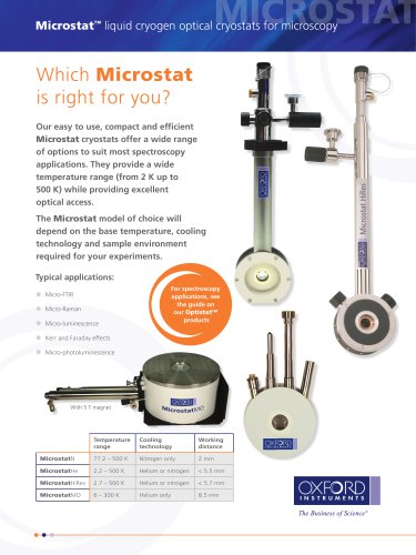 Microstat™ liquid cryogen optical cryostats for microscopy