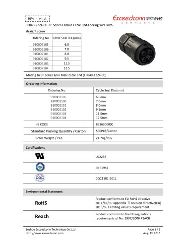 EP040-2224-00 EP Series 4pin Female Cable End locking wire with straight screw