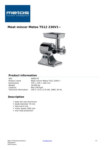 Meat mincer Metos TS12 230V1~