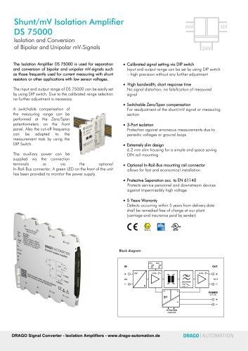 Shunt/mV Isolation Amplifier  DS 75000
