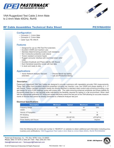 VNA Ruggedized Test Cable 2.4mm Male  to 2.4mm Male 40GHz, RoHS