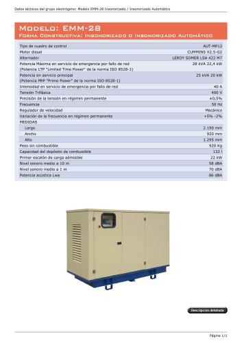 Modelo: EMM-28, Forma Constructiva: Insonorizado o Insonorizado Automático