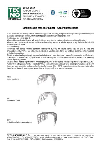 Single/double arch roof tunnel – General Description