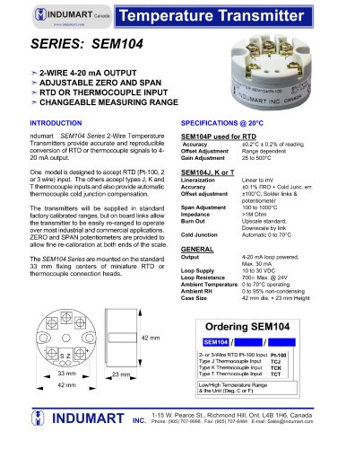 In-Head Temperature Transmitter Series: SEM104