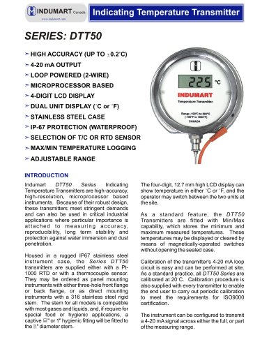 INDICATING TEMPERATURE TRANSMITTER SERIES: DTT50