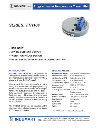 Programmable Temperature Transmitter Series: TTH104