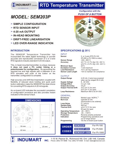 RTD Temperature Transmitter Series: SEM203P