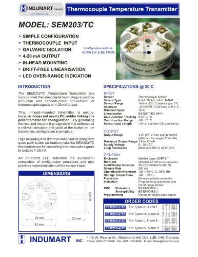 Thermocouple  Temperature Transmitter Series: SEM203TC