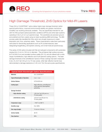 High Damage Threshold, ZnS Optics for Mid-IR Lasers