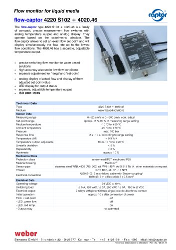 Data sheet flow-captor 4220 S102 + 4020.46