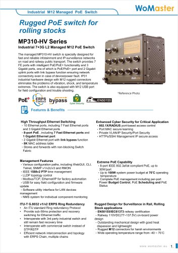 Rugged PoE switch for rolling stocks MP310-HV Series