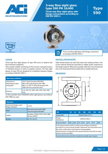 3-way flow sight glass type 590 PN 16/400