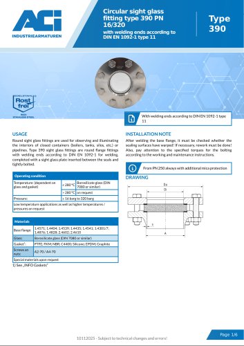 Circular sight glass fitting type 390 PN 16/320
