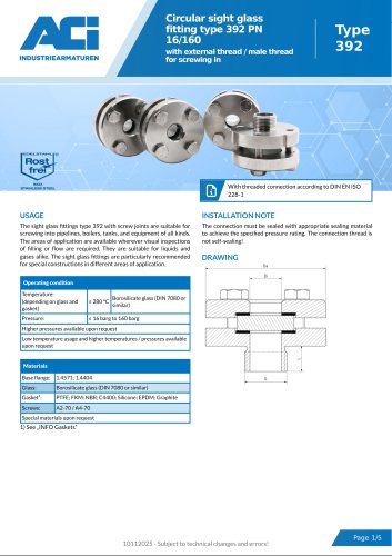 Circular sight glass fitting type 392 PN 16/160
