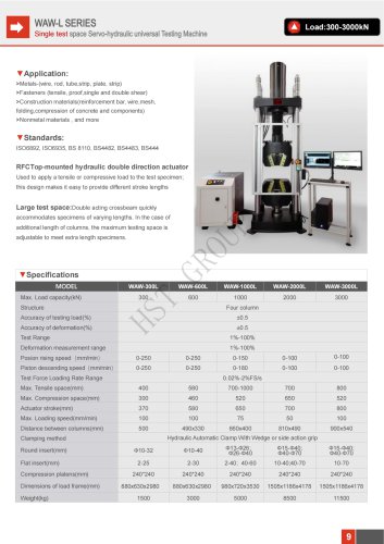 WAW-L Single Test Space Servo-Hydraulic Universal Testing Machine