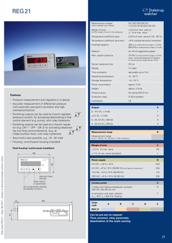 Data sheet differential pressure transmitter REG 21