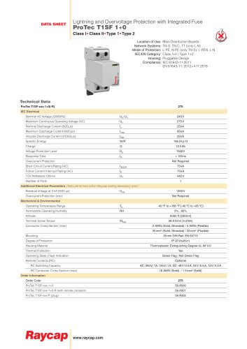 Lightning and Overvoltage Protection with Integrated Fuse ProTec T1SF 1+0