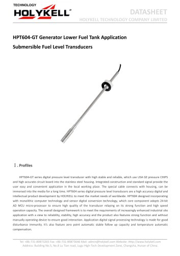 HPT604-GT GEnerator Low Fuel Tank Application