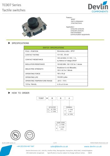 Tactile switches TC007 Series