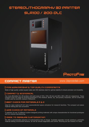 ProtoFab  3D printer SLA 100/200 DLC  brochure