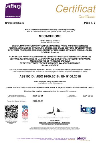 Certificat MECACHROME