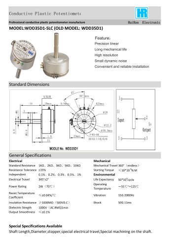 ANGULAR DISPLACEMENT SENSOR / POTENTIOMETER / HIGH-RESOLUTION / PRECISION-WDD35D1