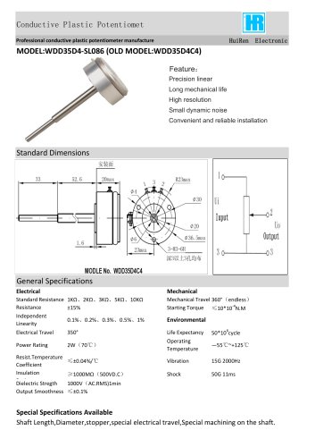 ANGULAR DISPLACEMENT SENSOR / POTENTIOMETER / HIGH-RESOLUTION / PRECISION-WDD35D4C4