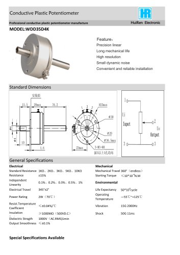 ANGULAR DISPLACEMENT SENSOR / POTENTIOMETER / HIGH-RESOLUTION / PRECISION-WDD35D4K