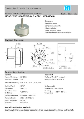 ANGULAR DISPLACEMENT SENSOR / POTENTIOMETER / HIGH-RESOLUTION / PRECISION-WDD35D4N