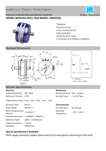 ANGULAR DISPLACEMENT SENSOR / POTENTIOMETER / HIGH-RESOLUTION / PRECISION-WDD35S