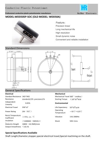 ANGULAR DISPLACEMENT SENSOR / POTENTIOMETER / HIGH-RESOLUTION / PRECISION-WDD50A