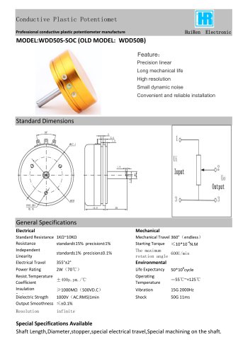 ANGULAR DISPLACEMENT SENSOR / POTENTIOMETER / HIGH-RESOLUTION / PRECISION-WDD50B