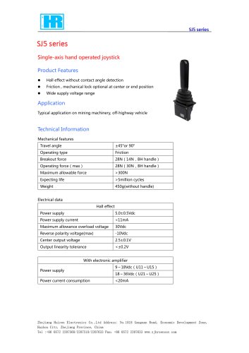 HALL EFFECT JOYSTICK SINGLE AXIS -SJ5