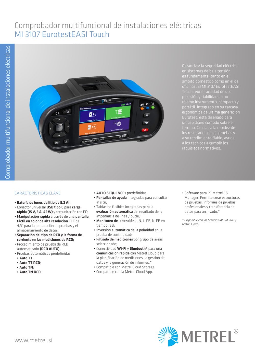 MI 3107 EurotestEASI Touch ES - METREL