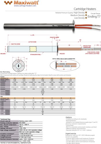 T7 - Cartridge Heater Circular Flange Ending T7