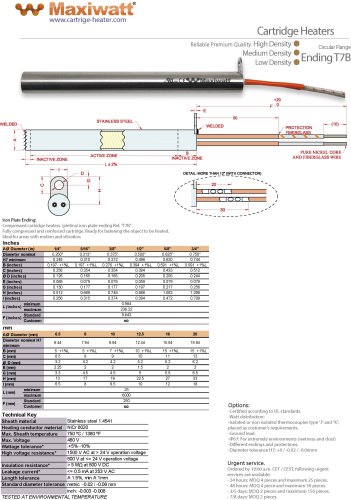 T7B - Cartridge Heater Circular Flange Ending T7B