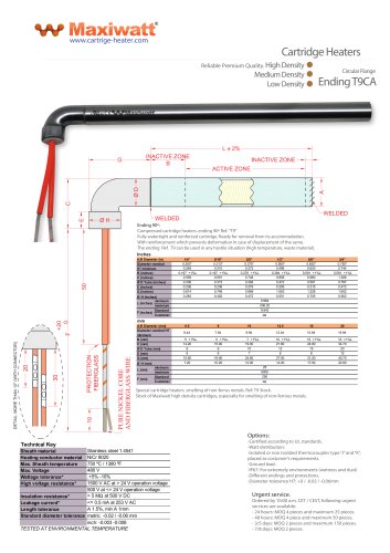 T9CA - Cartridge Heater Circular Flange Ending T9CA