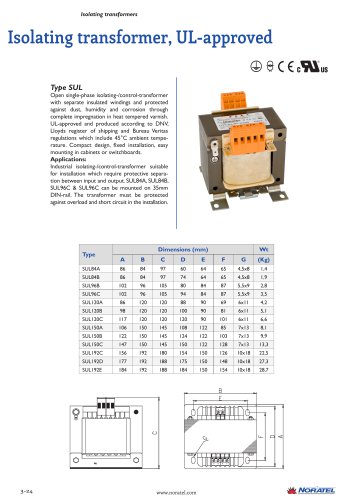 Isolating transformer, UL-approved