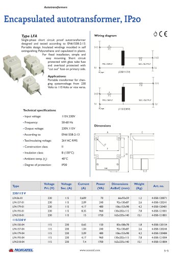 LFA ENCAPSULATED AUTOTRANSFORMER, IP20