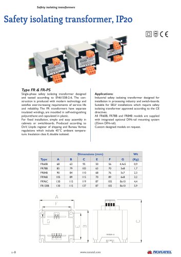 Safety isolating transformer, IP20