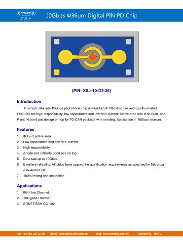 XSJ-10-D5-36/10Gbps Φ36μm Digital PIN PD Chip/PHOGRAIN