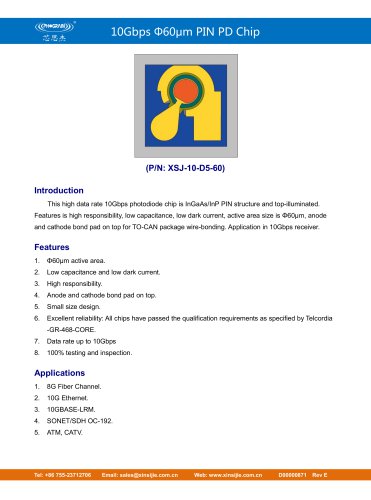 XSJ-10-D5-60/10Gbps Φ60μm Digital PIN PD Chip/PHOGRAIN