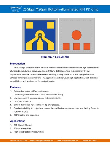 XSJ-10-D6-20-KB/25Gbps Φ20μm Bottom-illuminated PIN PD Chip