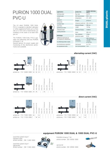 configuration options UV plant PURION 1000 DUAL PVC-U