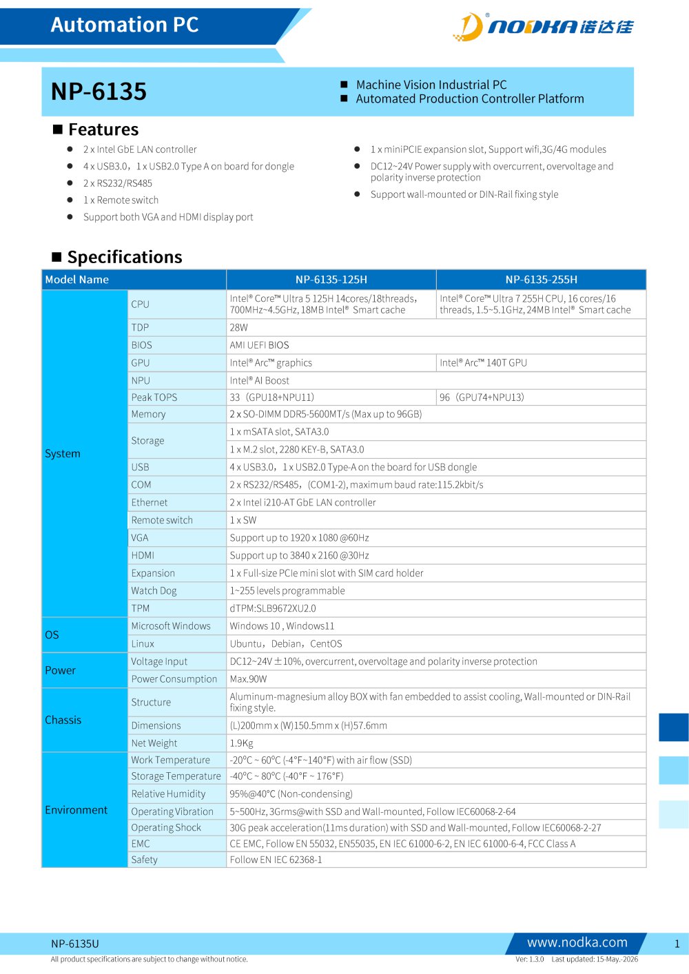 NP-6135 Ultra Datasheet - NODKA Automation Technology
